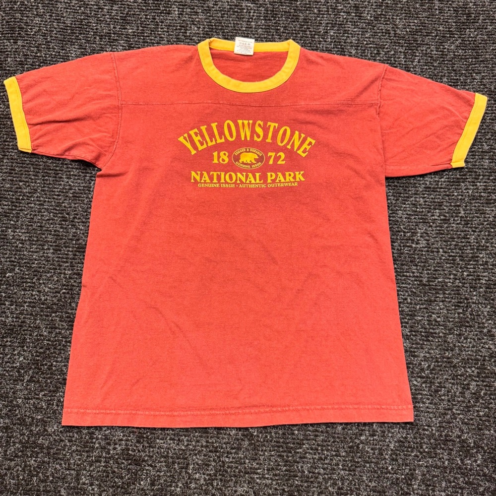 Vintage Alore Yellowstone National Park Ringer T-Shirt Red Yellow Made in USA L